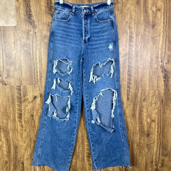 PacSun Button fly Baggy Jeans, Distressed, size 28, medium blue wash - Picture 1 of 11